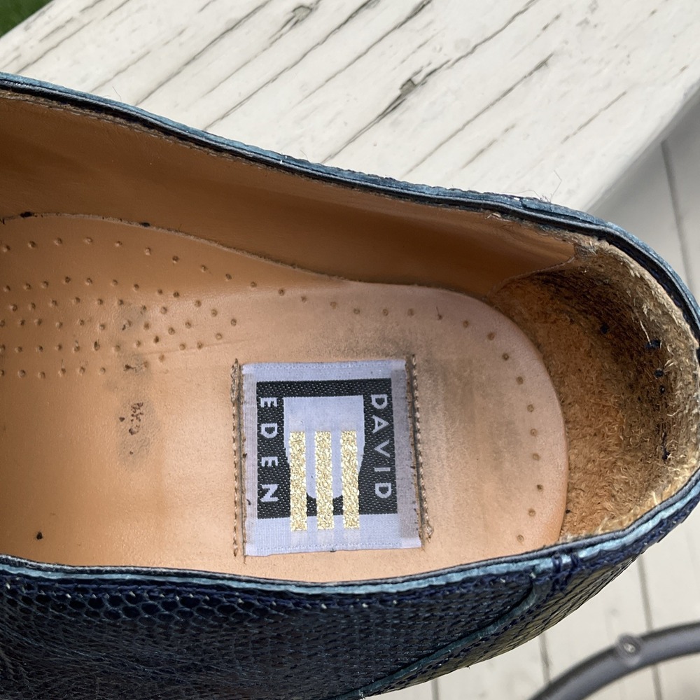 David Eden YUMA Mens Size 11 Genuine Crocodile Teju Lizard Dress Shoe Black Monk - Picture 9 of 16